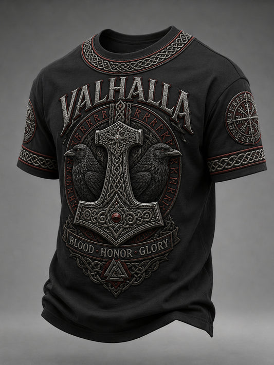 Mænds retro vikingemotiv-print t-shirt med korte ærmer