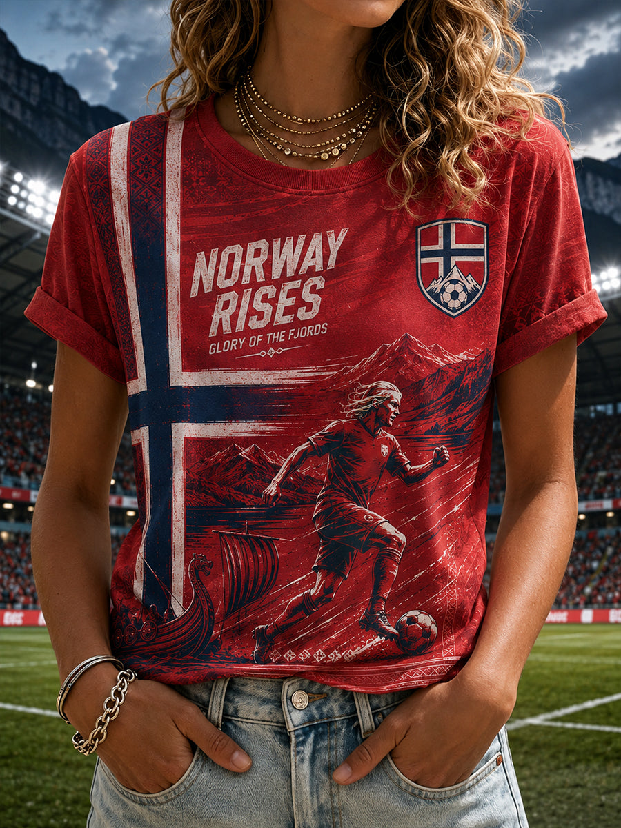 Dame-T-skjorte med vikingfotballtrykk og kortermet erme