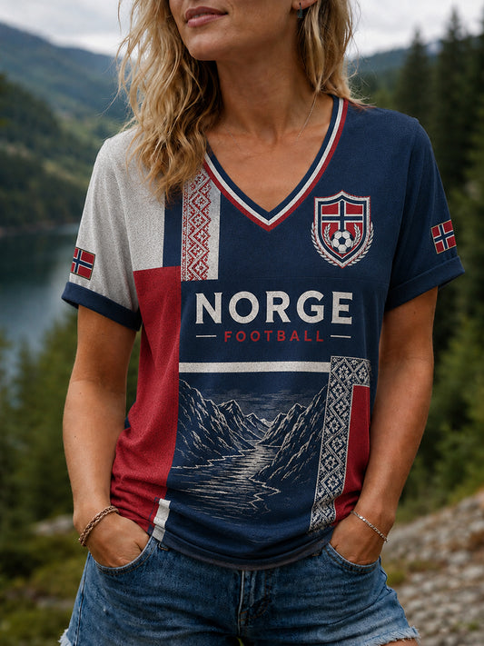 Dame-T-skjorte med fotballmotiv «Heia Norge»