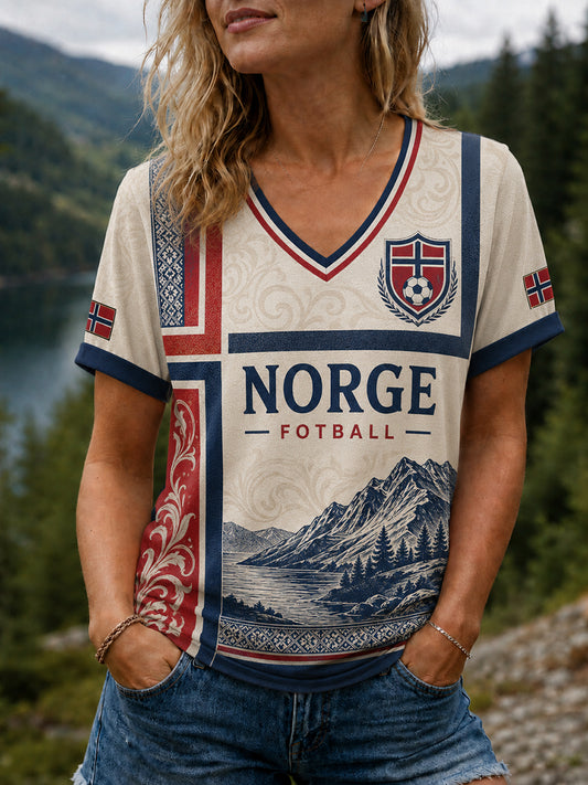 Dame-T-skjorte med fotballmotiv «Heia Norge»