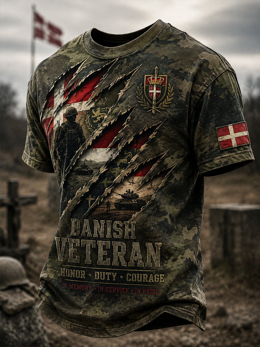 Mænds retro militær camouflageprint t-shirt med korte ærmer