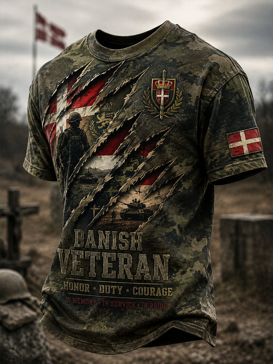 Mænds retro militær camouflageprint t-shirt med korte ærmer