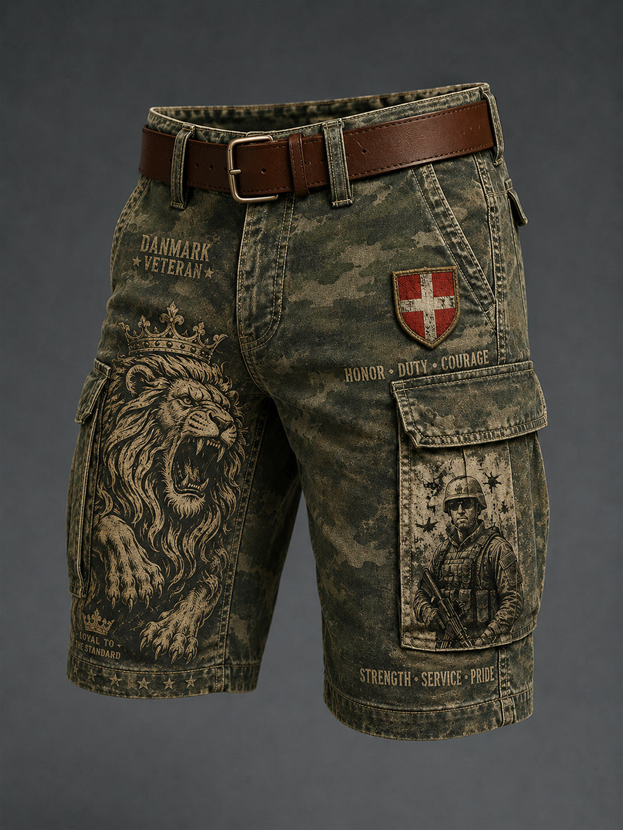 Mænds retro militære camouflageprint korte lastbukser