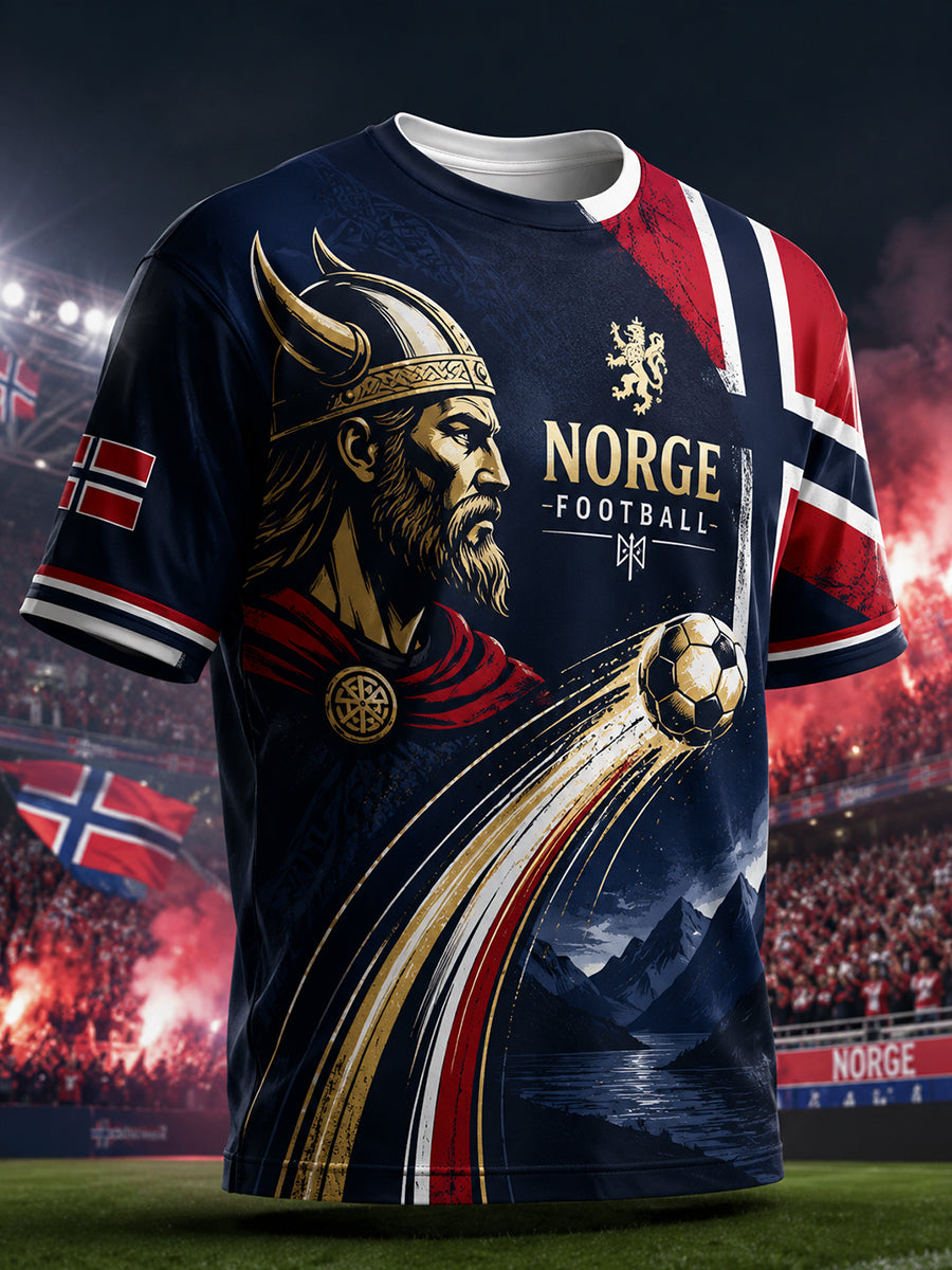 Menns norsk fotballkamp heieelement kunsttrykk t-skjorte