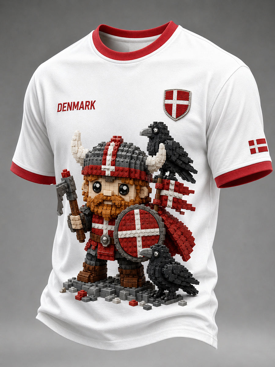 Mænds T-shirt med korte ærmer og blokprint