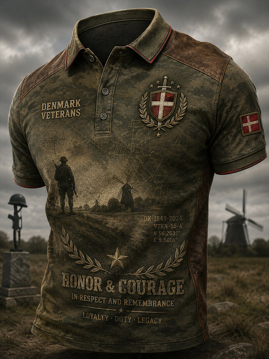 Mænds retro militærpolo med camouflageprint og korte ærmer