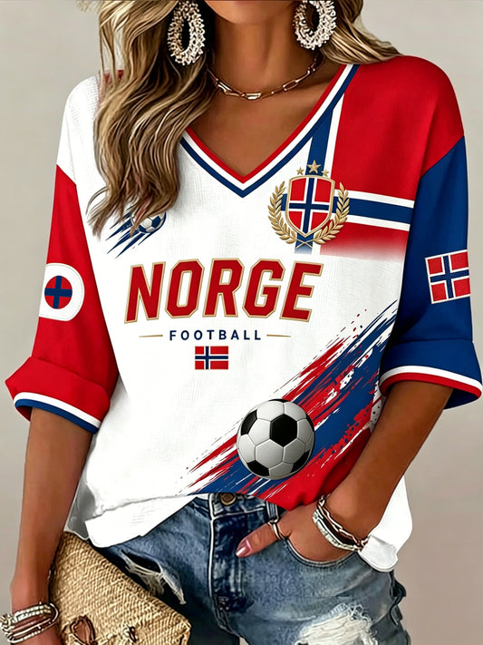 Kvinnernes fotballmatch kunst print V-Nek
