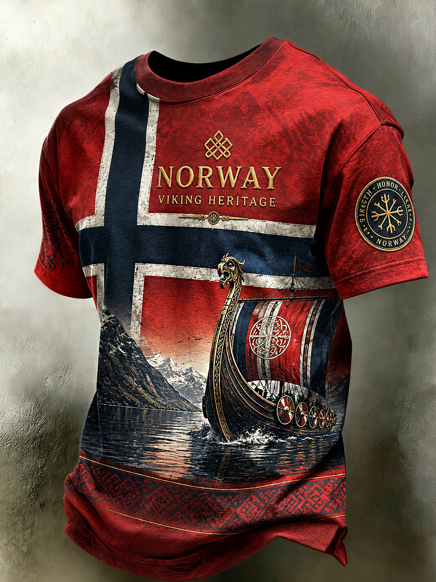 Menns retro nordisk stil norsk kunsttrykk av t-shirt
