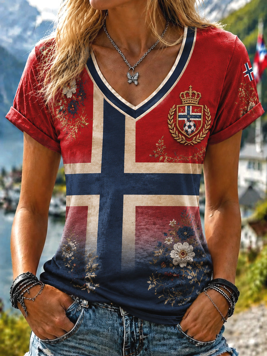 Kvinners retro Norge 2026 fotball blomstrete klassisk t-skjorte