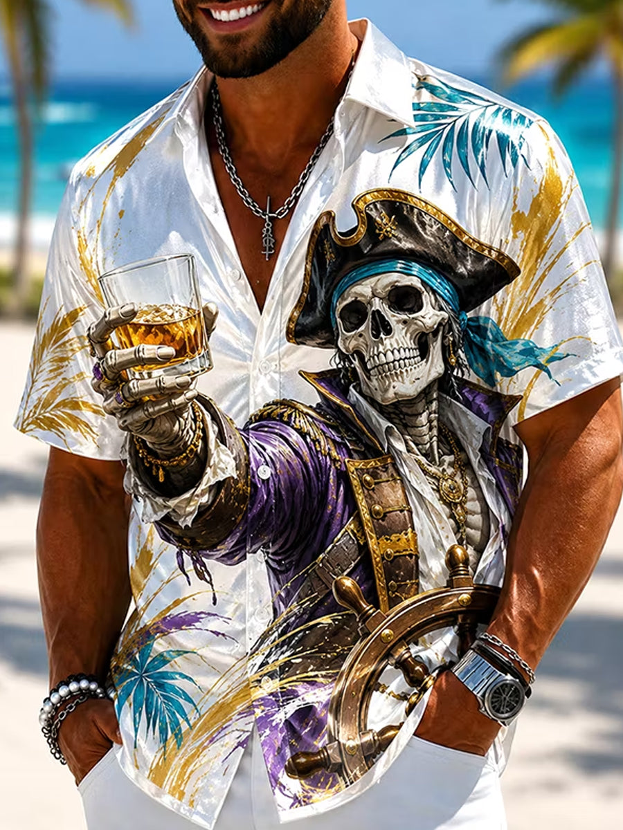 Herrer Skalle Piratkaptein Ferie Drikke Kunsttrykkskjorte