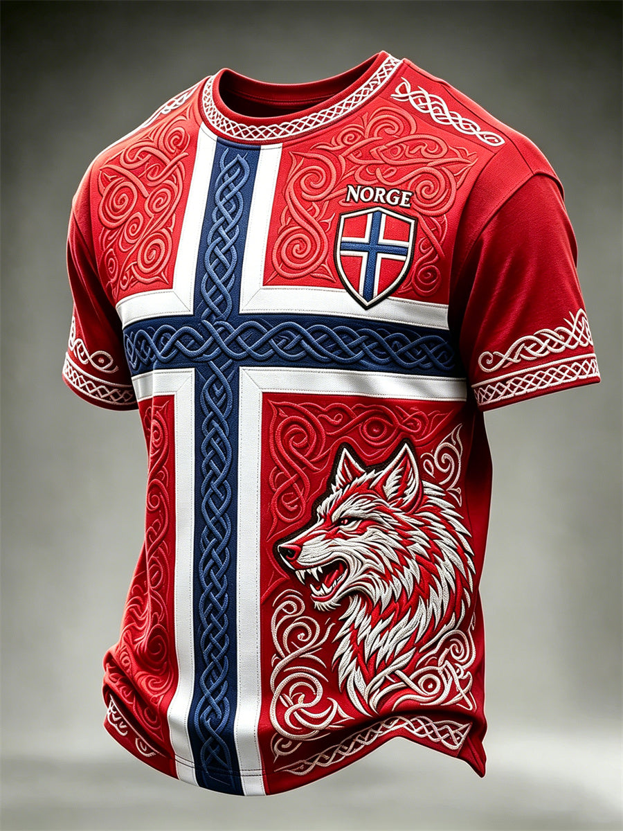 Herrer Norge fotball viking ulv keltisk knute flaggtrykk t-skjorte med kortermer