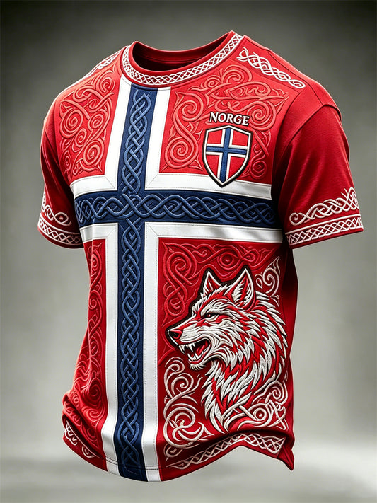 Herrer Norge fotball viking ulv keltisk knute flaggtrykk t-skjorte med kortermer