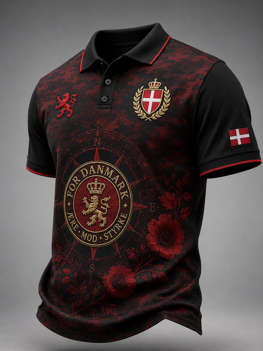 Mænds poloshirt med korte ærmer og vintagemønster i militærstil