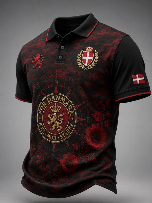 Mænds poloshirt med korte ærmer og vintagemønster i militærstil