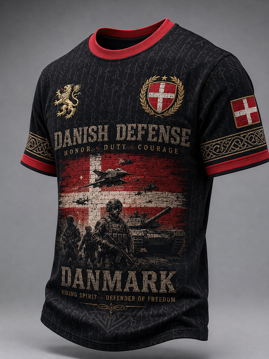 Herre-T-shirt med korte ærmer og vintage-militærprint