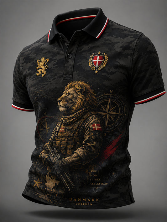 Mænds kortærme Polo skjorte med Vintage Militær-stil Print