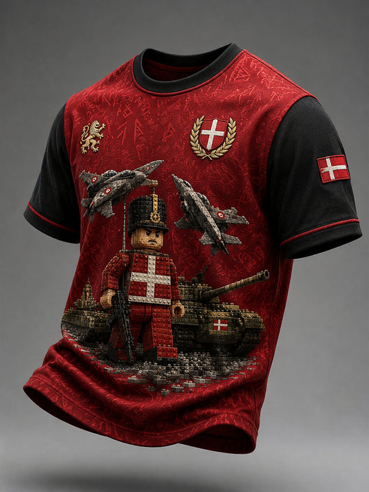 Herre-T-shirt med korte ærmer og vintage-militærprint