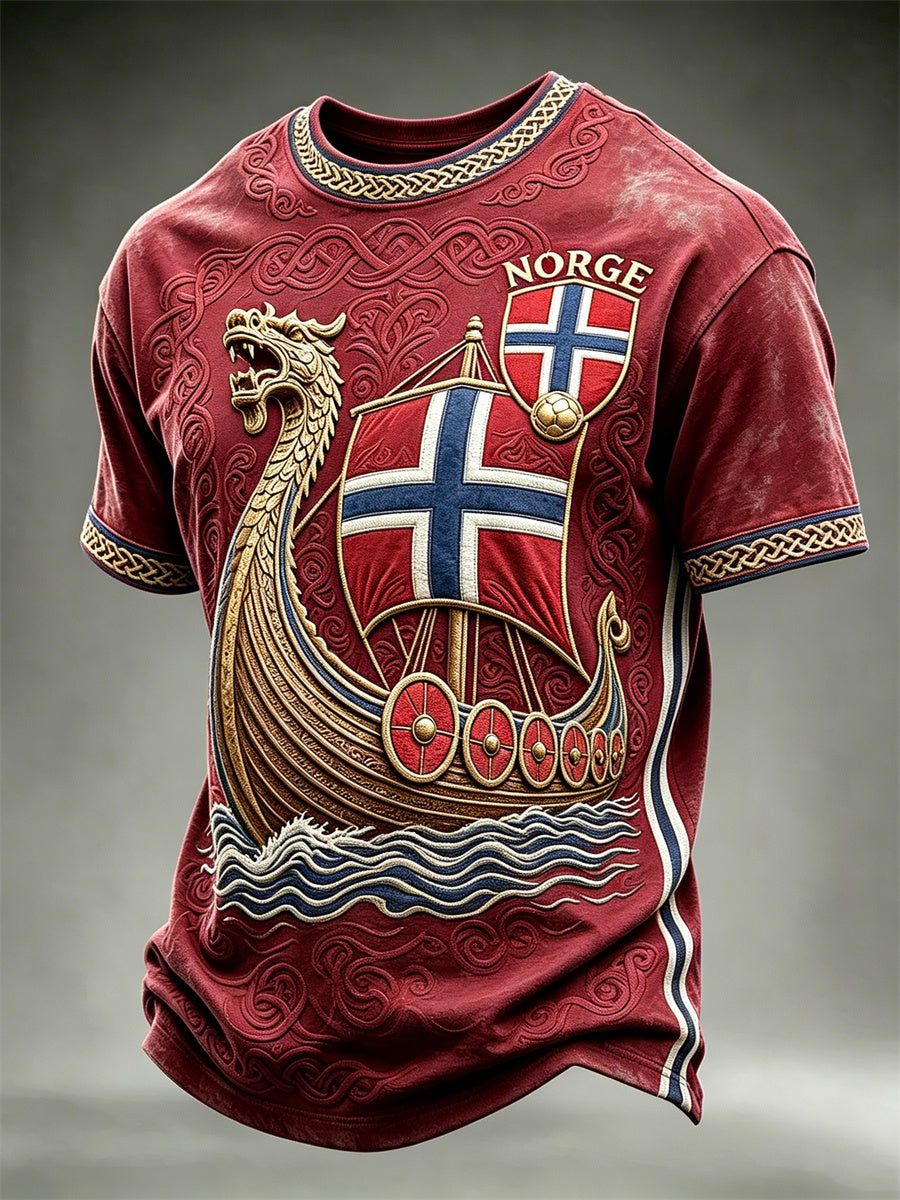 Herrer Norge fotball vikingskip keltisk knute print t-skjorte med kort ermer