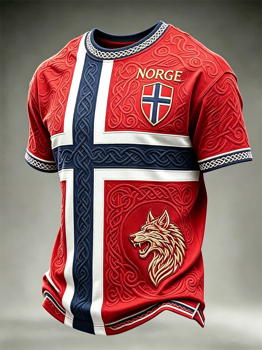 Herrer Norge fotball viking ulv keltisk knute flaggtrykk t-skjorte med kortermer