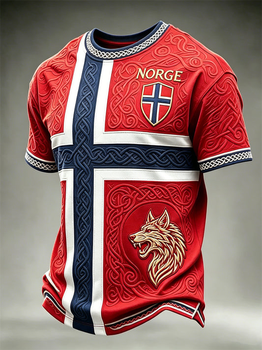 Herrer Norge fotball viking ulv keltisk knute flaggtrykk t-skjorte med kortermer