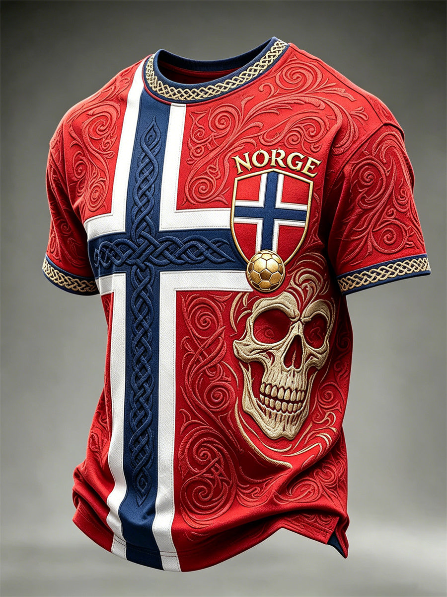 Menns Norge fotball Viking Skull Celtic Knott Flag Skriv ut korte ermer t-skjorte