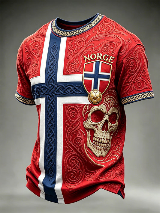 Menns Norge fotball Viking Skull Celtic Knott Flag Skriv ut korte ermer t-skjorte