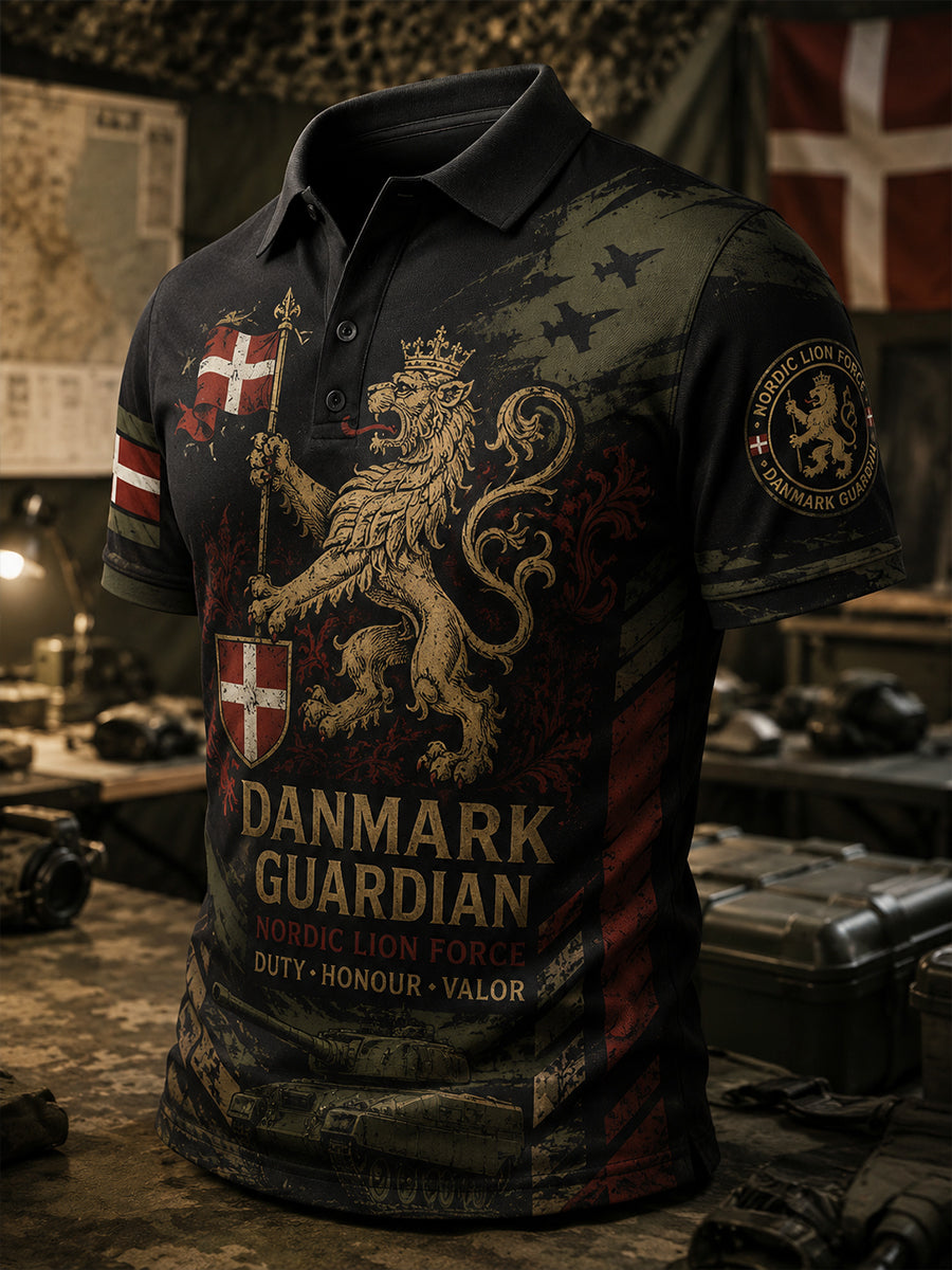 Mænds poloshirt med korte ærmer og vintagemønster i militærstil