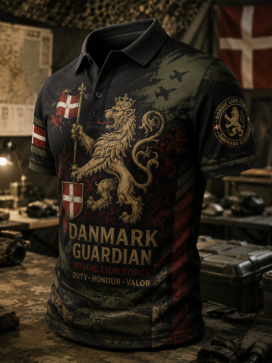 Mænds poloshirt med korte ærmer og vintagemønster i militærstil