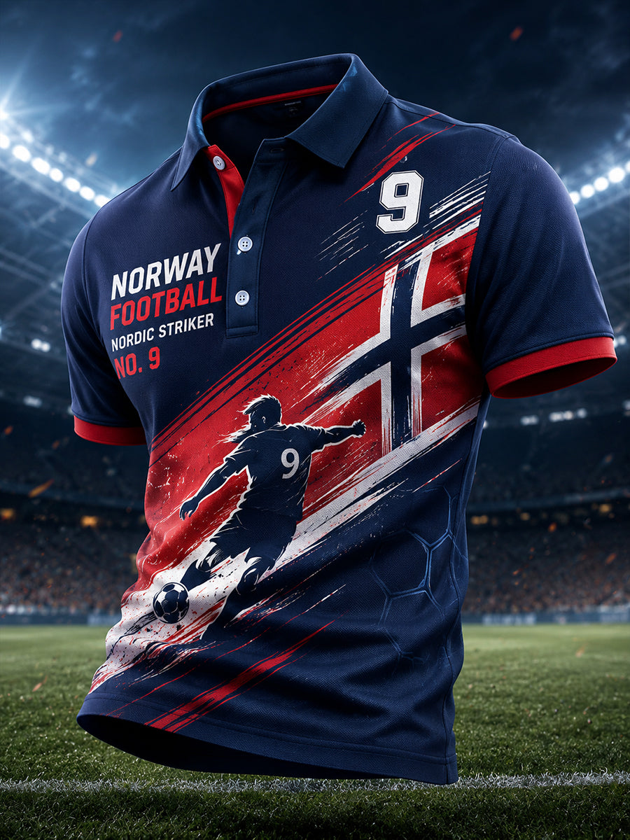 Polo-skjorte til mænd med kort ærme og fodboldmotiv