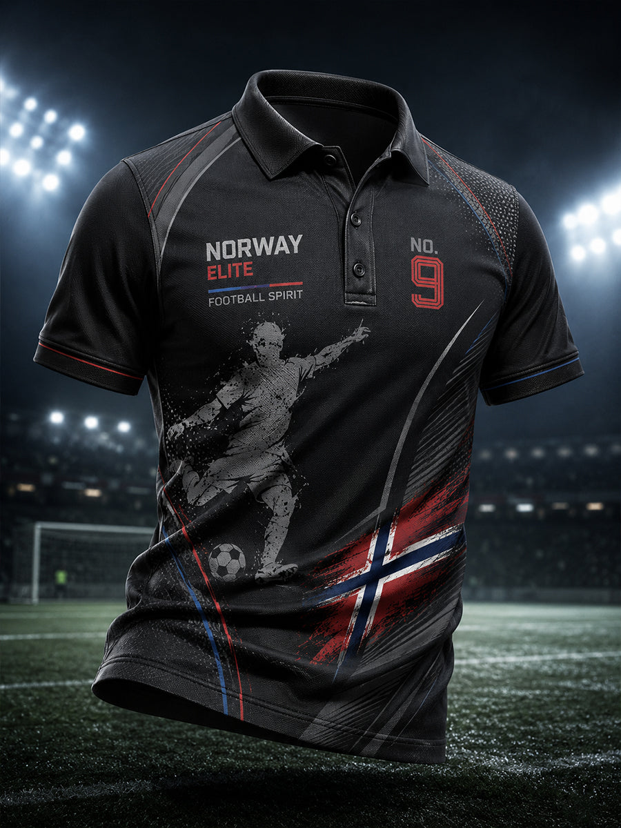 Polo-skjorte til mænd med kort ærme og fodboldmotiv