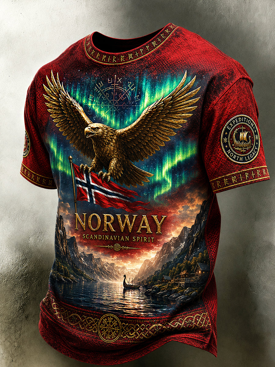 Menns Retro Nordisk Stil Norsk Kunsttrykk Fritidstrøye