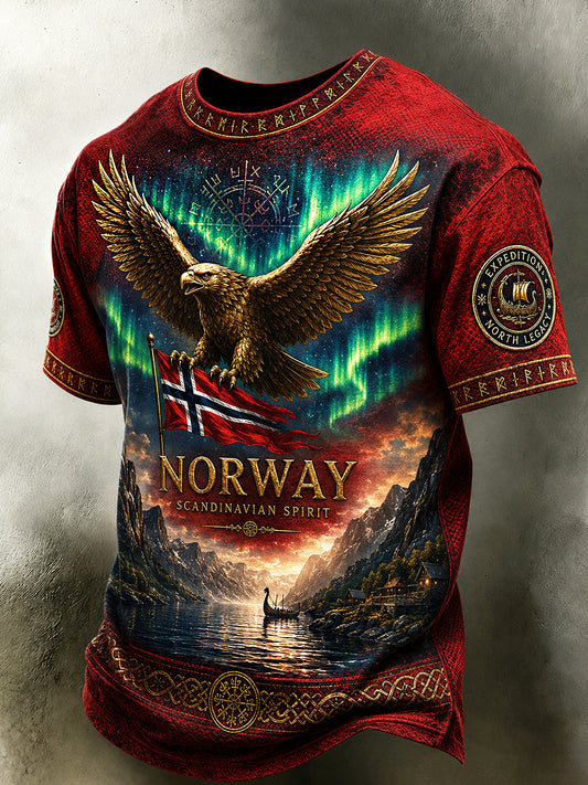 Menns Retro Nordisk Stil Norsk Kunsttrykk Fritidstrøye