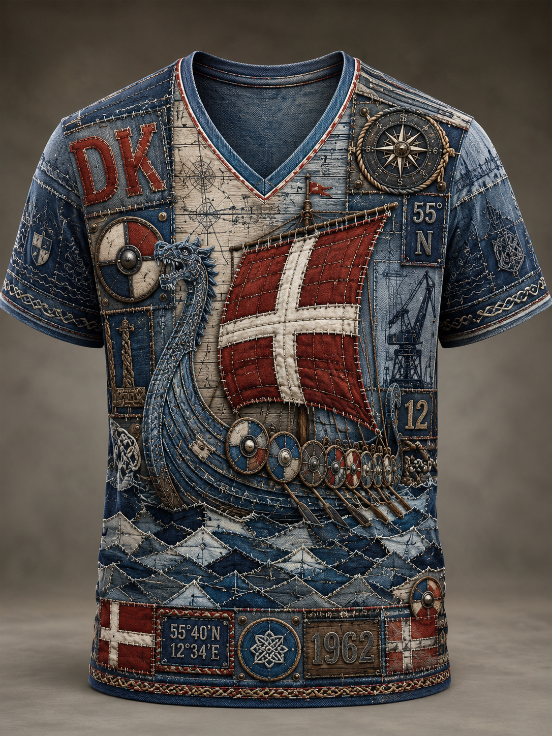Mænds danske vikinger V-udskæring T-shirt