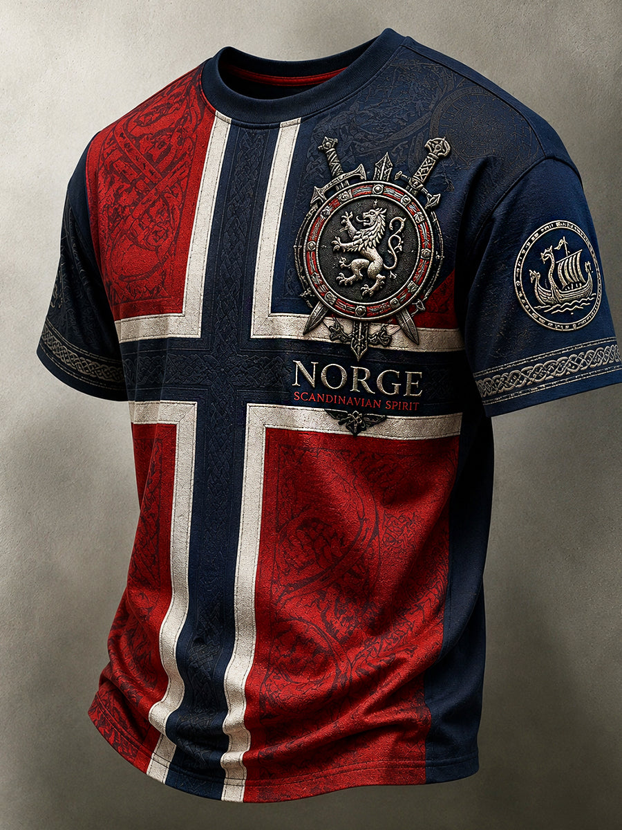 Menns Retro Nordisk Stil Norsk Kunsttrykk Fritidstrøye