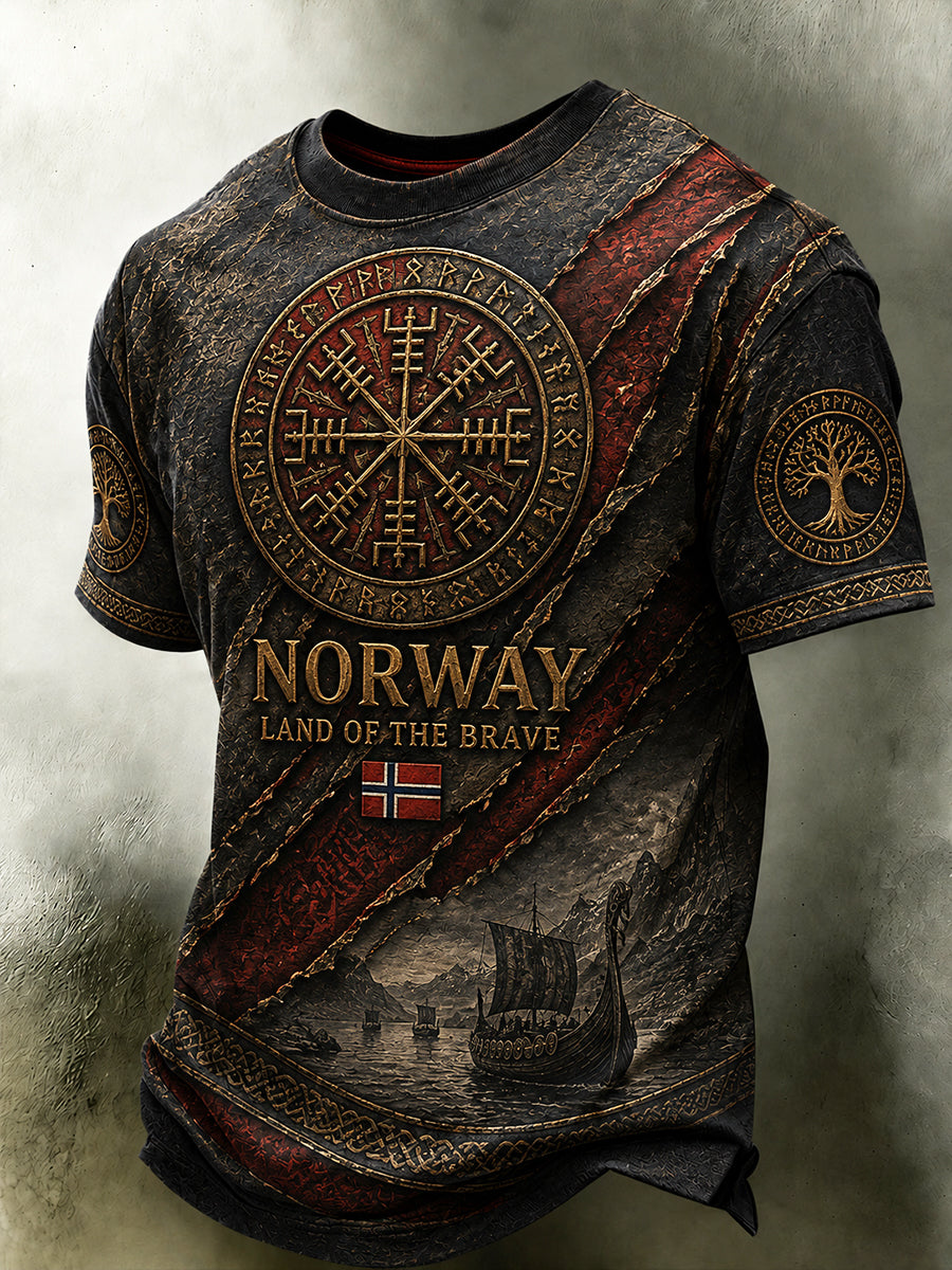 Menns Retro Nordisk Stil Norsk Kunsttrykk Fritidstrøye