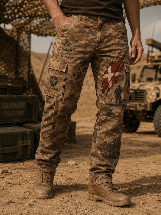 Mænds slidte camouflage lange lastbukser med militærstil og print