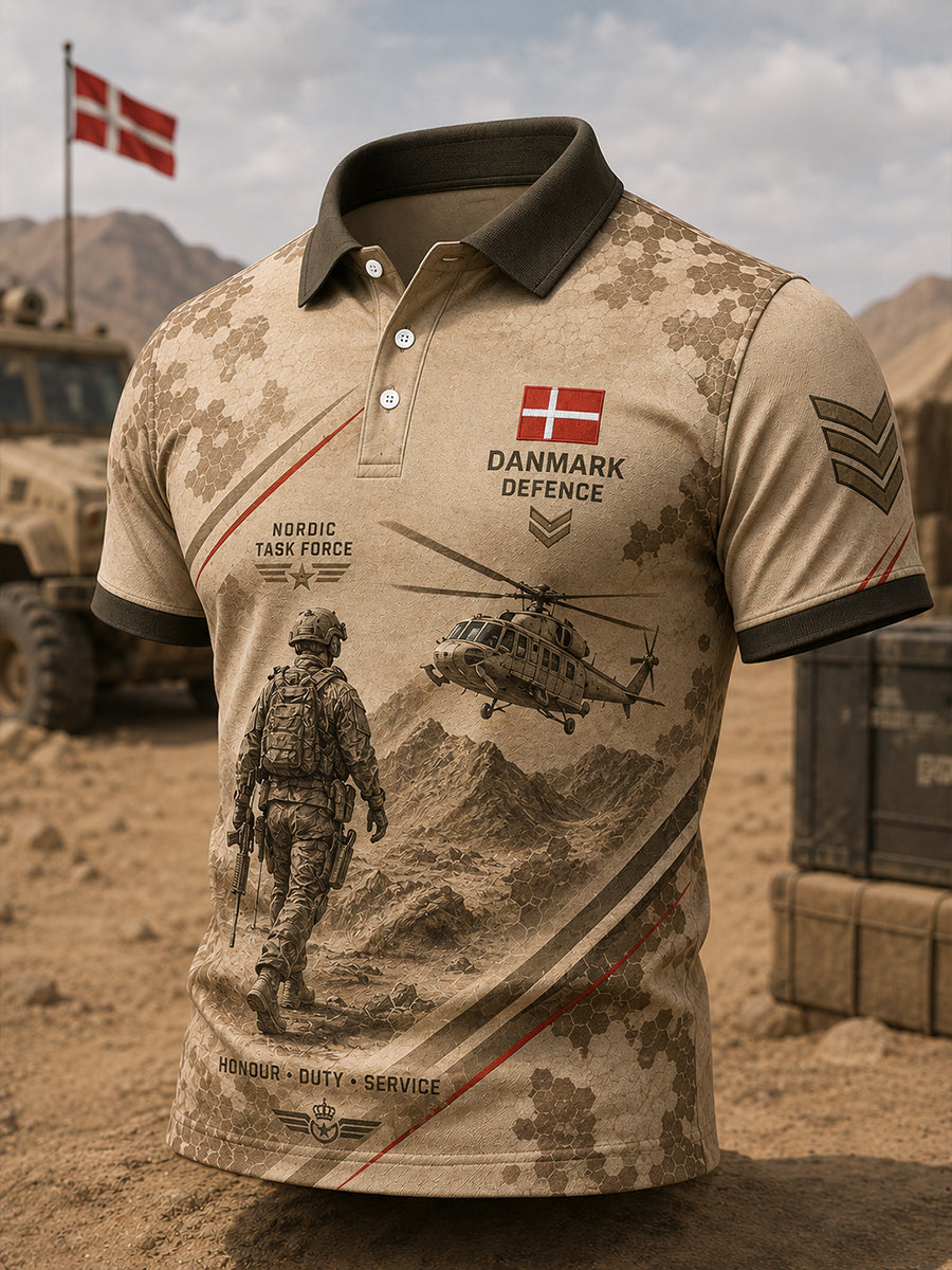 Mænds korte ærmer Polo skjorte med nødstedt camouflage og militær-stil fingeraftryk