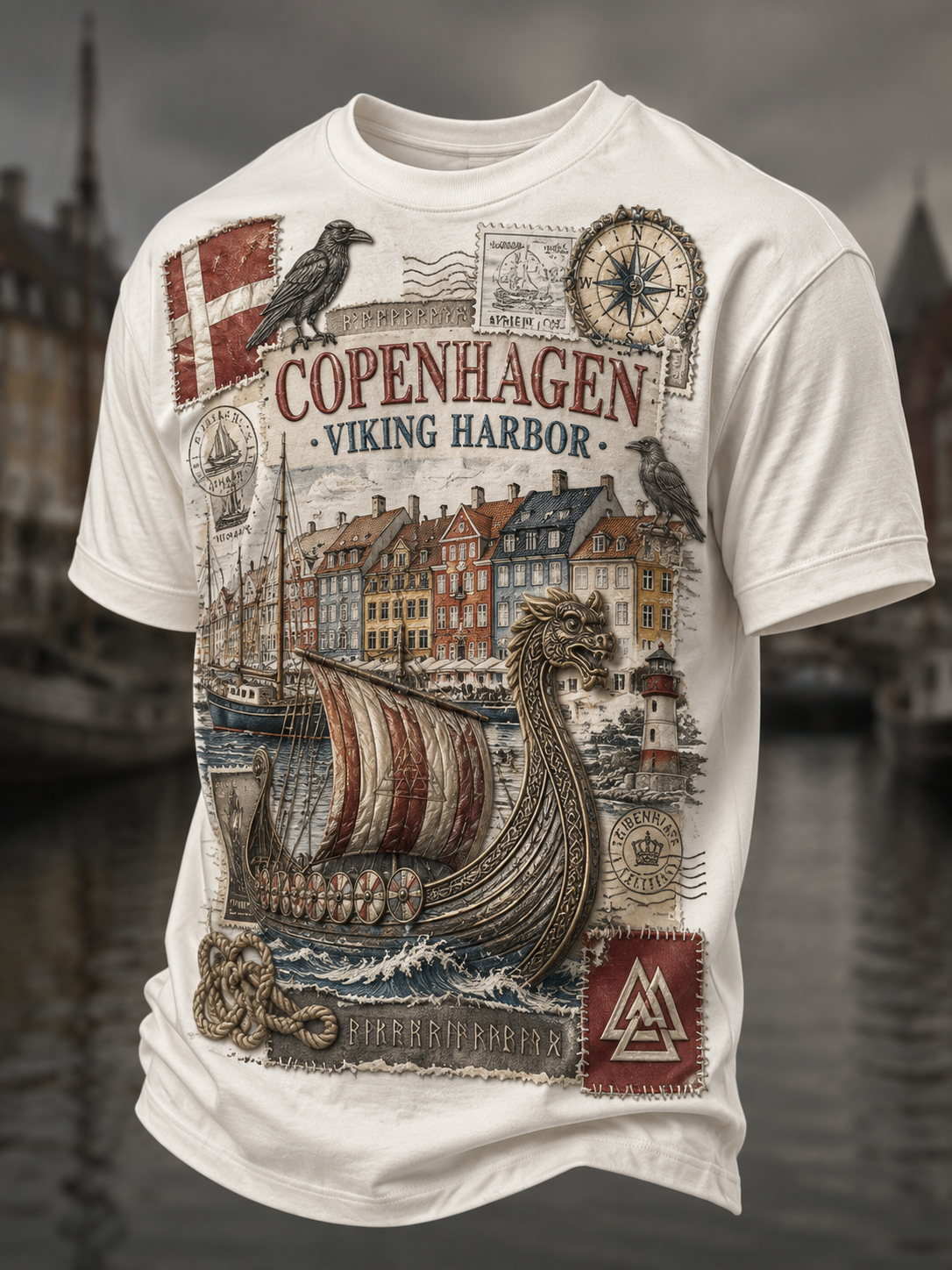 Mænds danske vikinger T-shirt med korte ærmer