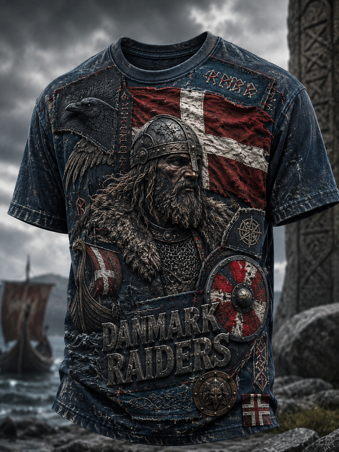 Mænds danske vikinger T-shirt med korte ærmer