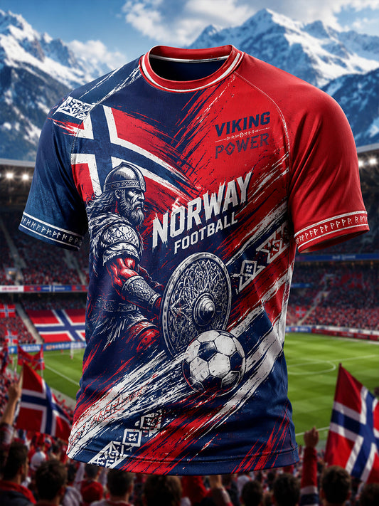 Herrers raglanskjorte med viking- og fotballmotiv, kortermet t-skjorte