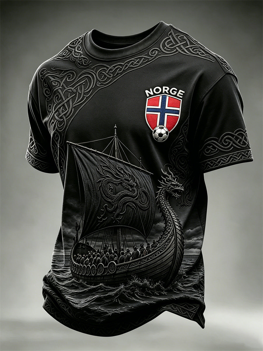 Herrer Norge fotball vikingskip keltisk knute print t-skjorte med kort ermer
