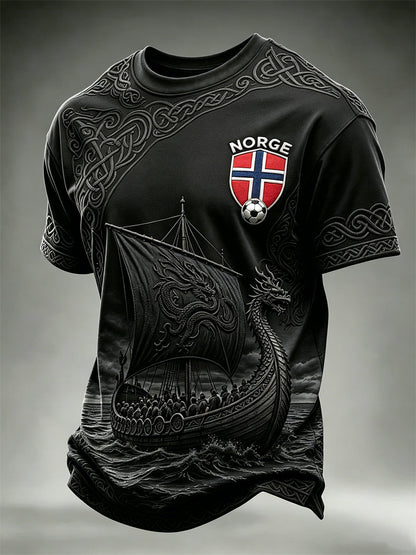 Herrer Norge fotball vikingskip keltisk knute print t-skjorte med kort ermer