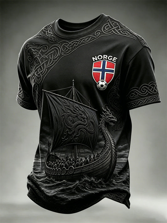Herrer Norge fotball vikingskip keltisk knute print t-skjorte med kort ermer