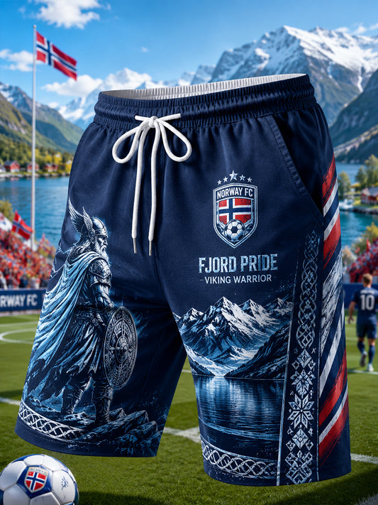 Menns sportsshortser med viking- og fotballmotiv