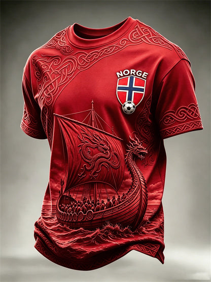 Herrer Norge fotball vikingskip keltisk knute print t-skjorte med kort ermer