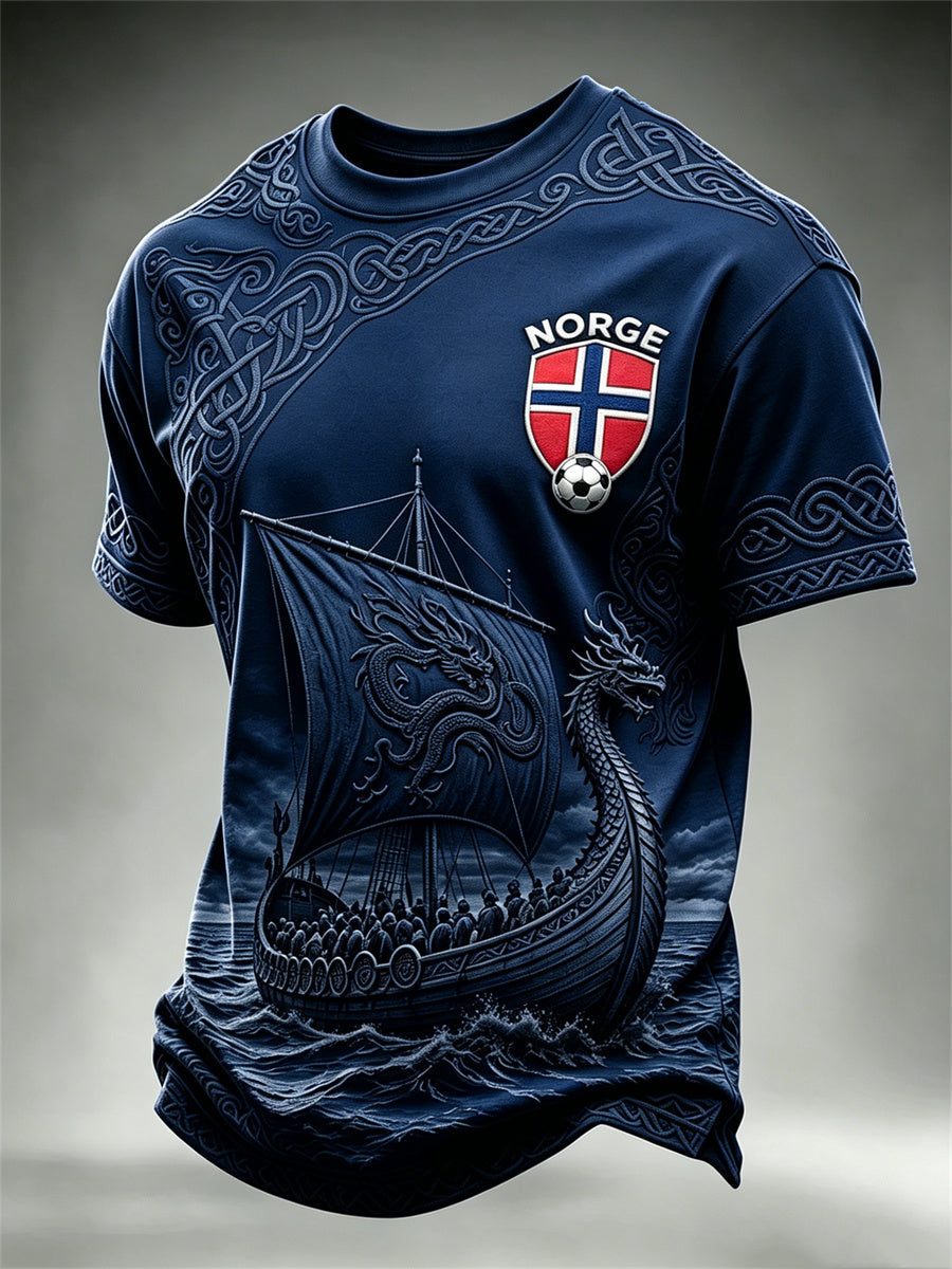 Herrer Norge fotball vikingskip keltisk knute print t-skjorte med kort ermer