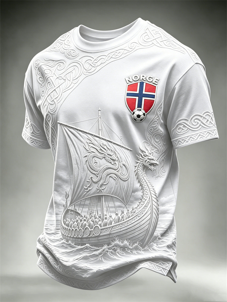 Herrer Norge fotball vikingskip keltisk knute print t-skjorte med kort ermer