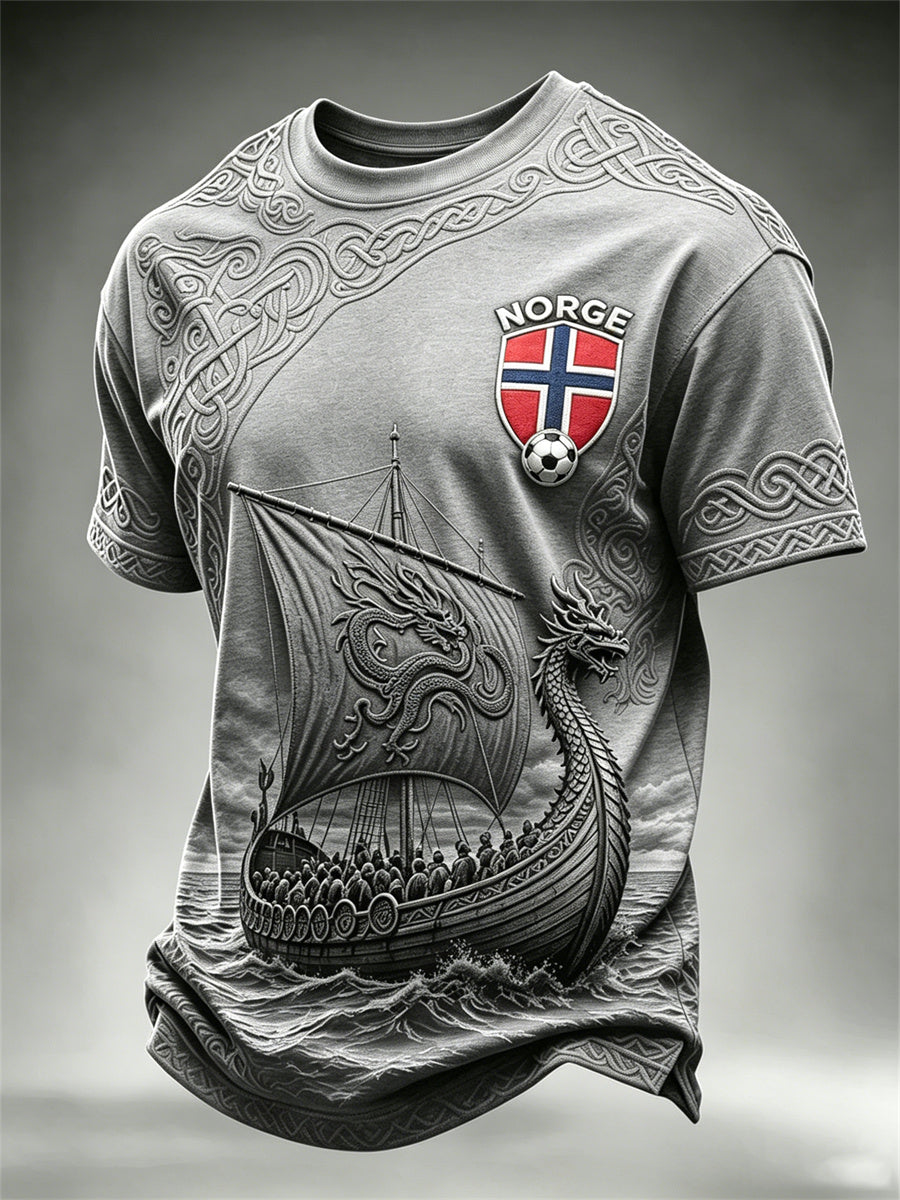 Herrer Norge fotball vikingskip keltisk knute print t-skjorte med kort ermer