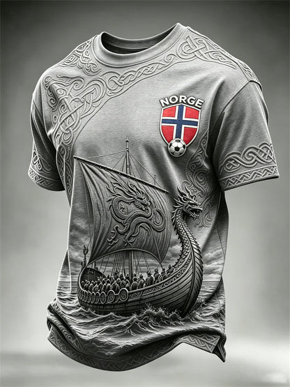 Herrer Norge fotball vikingskip keltisk knute print t-skjorte med kort ermer