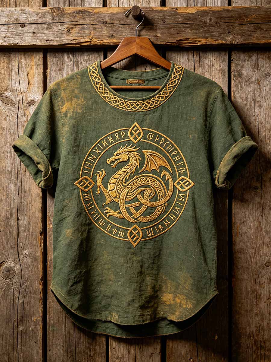 Mænds Vintage Viking Celtic Knud Drage Mønster trykt T-shirt